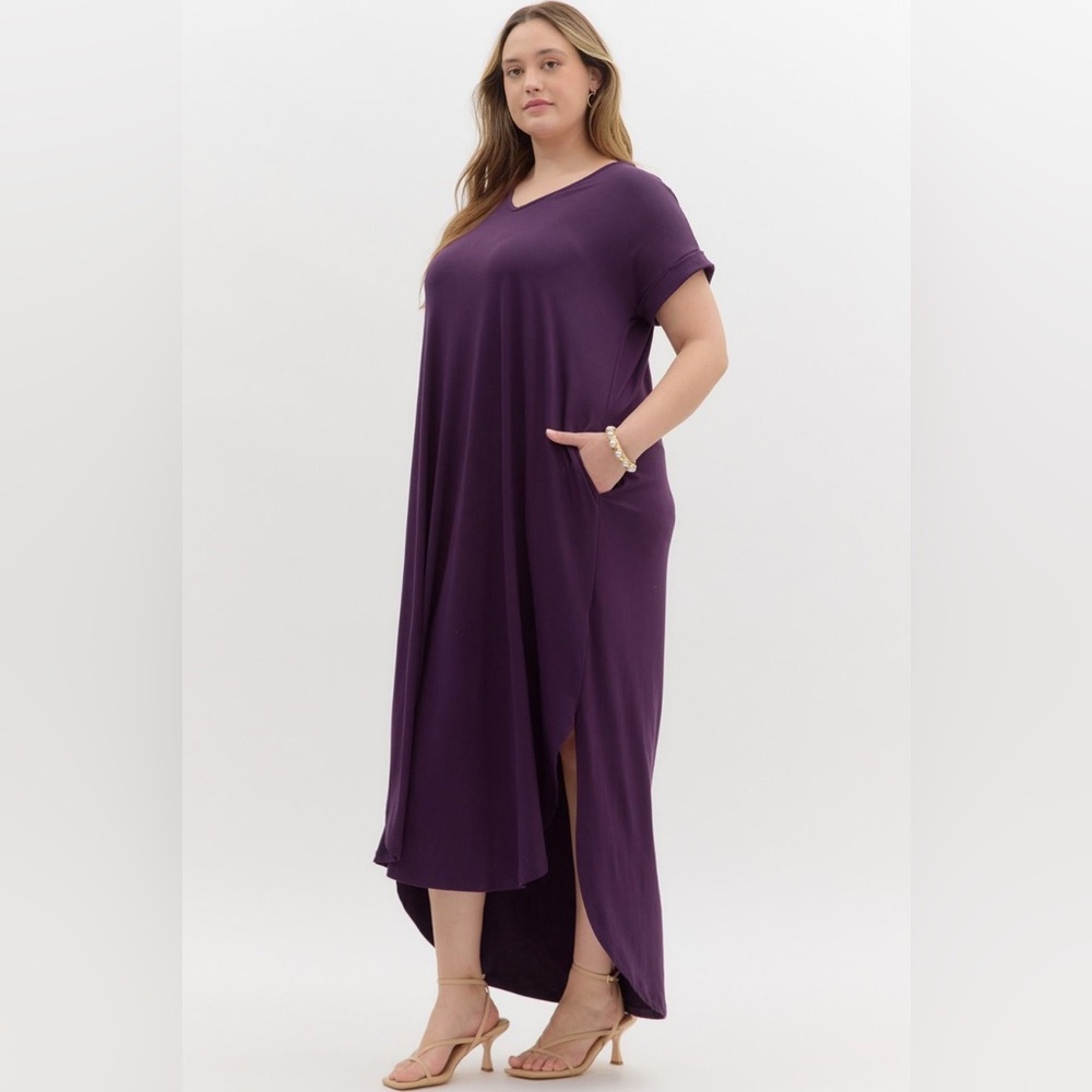 🆕 Entro Solid jersey knit V-neck round hem maxi dress - Picture 2 of 4